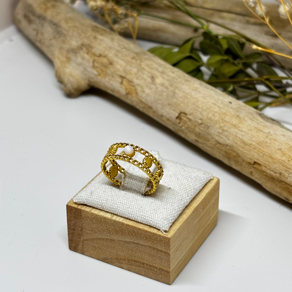 Bague dorée Bohm - Perle blanche