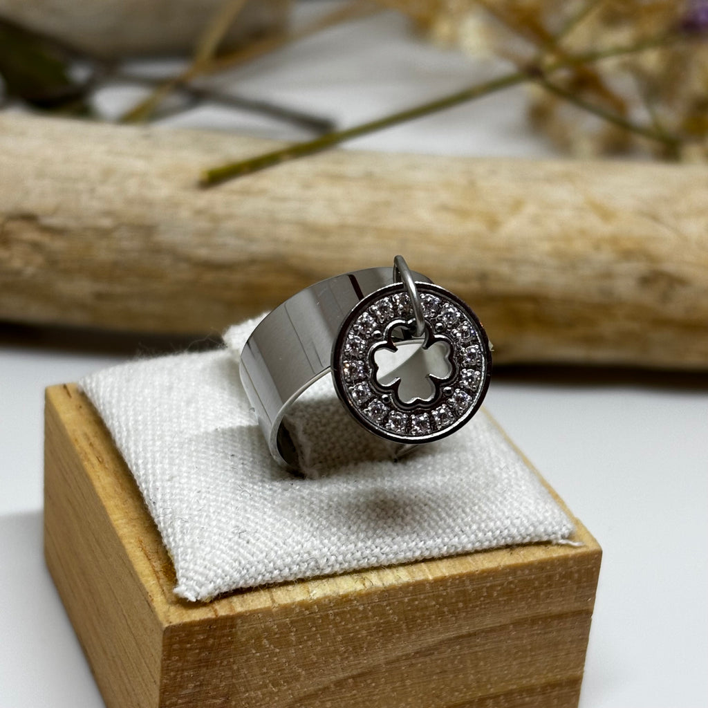 Bague argentée Bohm - Pendentif trèfle